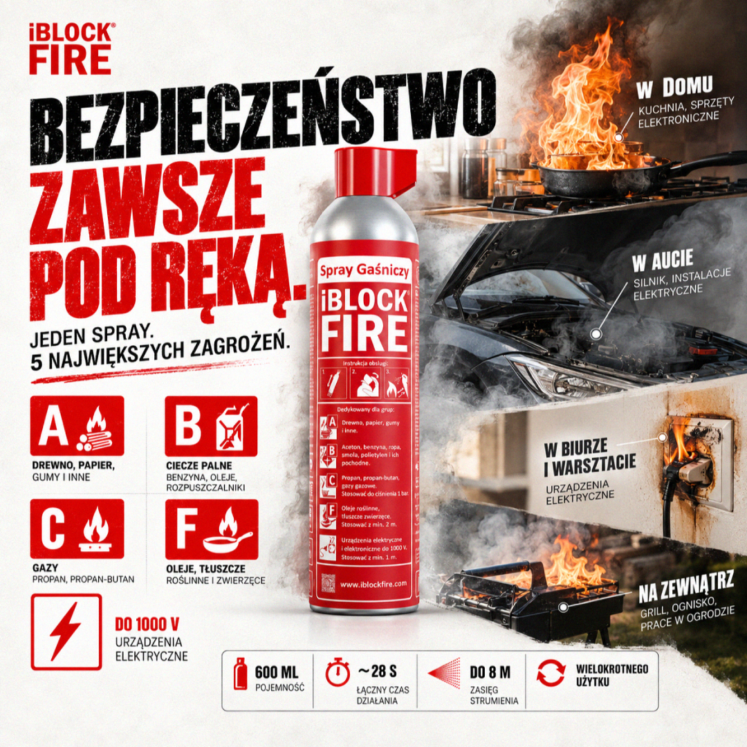Bezpieczeństwo Zawsze pod Ręką - Spray Gaśniczy iBlockFIRE 600ml